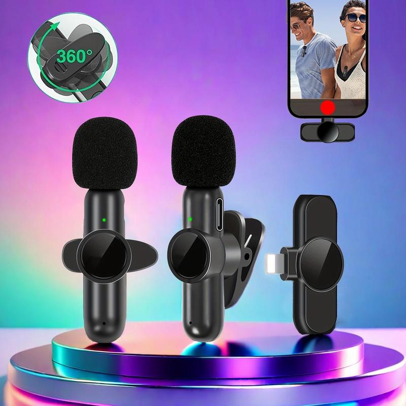 Wireless Lavalier Microphone, USB Rechargeable Microphone, Noise Canceling Microphone for Live Streaming, Voice Recording, Home Theater 0