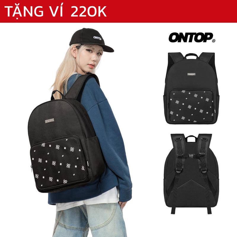 Balo họa tiết canvas local brand ONTOP nhiều ngăn đựng vừa laptop 14.3inches màu đen Level backpack | O-P29