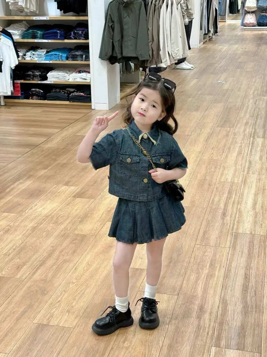 Sét Áo sơ mi kèm Chân váy có quần trong chất liệu Jean mềm đủ size 8-35kg(Jean 03)