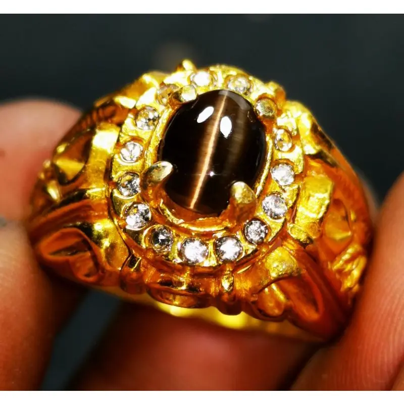 Cincin Batu Permata Natural Cats Eye Silimanite Sri Lanka - Dimensi 8x5x4 mm Ring Elegan 0