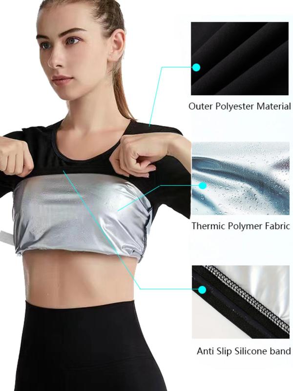 Women's Solid Round Neck Short Sleeve Sports Tee, Casual Style Crew Neck Sauna Top for Workout Gym Running Wear, Women Sport & Outdoor Clothing for Summer 5