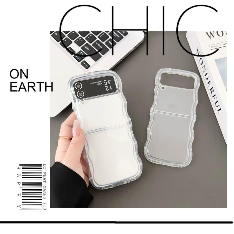 Foldable Wavy Edge Design Clear Phone Case, 1 Count Decorative Phone Protector Cover Compatible with Samsung Galaxy Z Flip 3/5/4, Phone Accessories 9