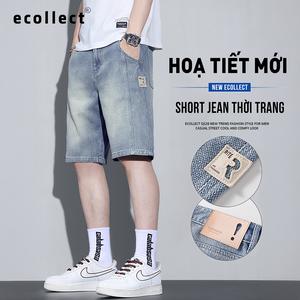 Quần Short Jean Nam Denim Họa Tiết Sao Retro ECOLLECT QS28 – Phom Rộng Ngang Gối, Phong Cách Trẻ Trung