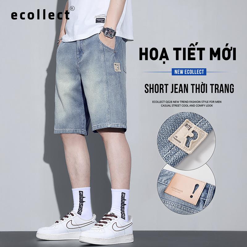 Quần Short Jean Nam Denim Họa Tiết Sao Retro ECOLLECT QS28 – Phom Rộng Ngang Gối, Phong Cách Trẻ Trung
