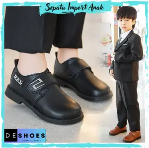 [DESHOES ID] Sepatu formal kulit anak laki-laki model perekat