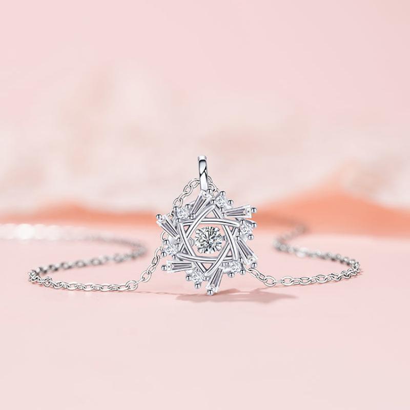 Product Introduction of Silver Titanium Steel Cross Chain Necklace with Winter Beating Heart Snowflake Pendant for Women Sweet Light Luxury Clavicle Chain 13