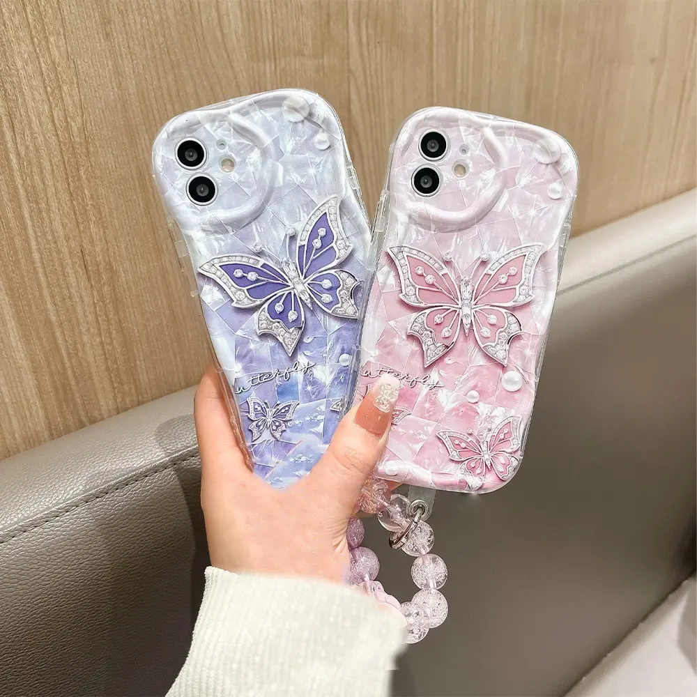 Casing Untuk hp Oppo A18 A38 A16 A17 A58 A78 A57 A17K A15 A15s A5S A31 A52 Softcase A95 A54 A7 A12 A3S A16K A74 A53 A1K F9 Reno 8T Lanyard Kesing Luxury Shining Butterfly Ripple Motif Crystal Bracelet Couple MUHAMMAD casing hp oppo a77s Ponsel Telepon