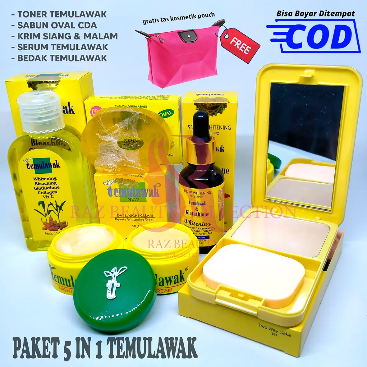 Paket Perawatan Kulit Wajah Temulawak ( 5in1 Gratis 1 Pcs Tas Kosmetik )