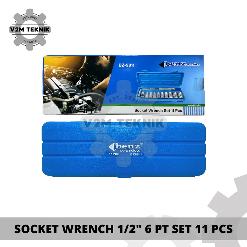 BENZ Socket Wrench Set 11 Pcs / Kunci Sok 1/2" 6 PT / Mata Shock 1/2 Inch Uk 8 - 10 - 12 - 13 - 14 - 17 - 19 - 22 - 24 MM 1