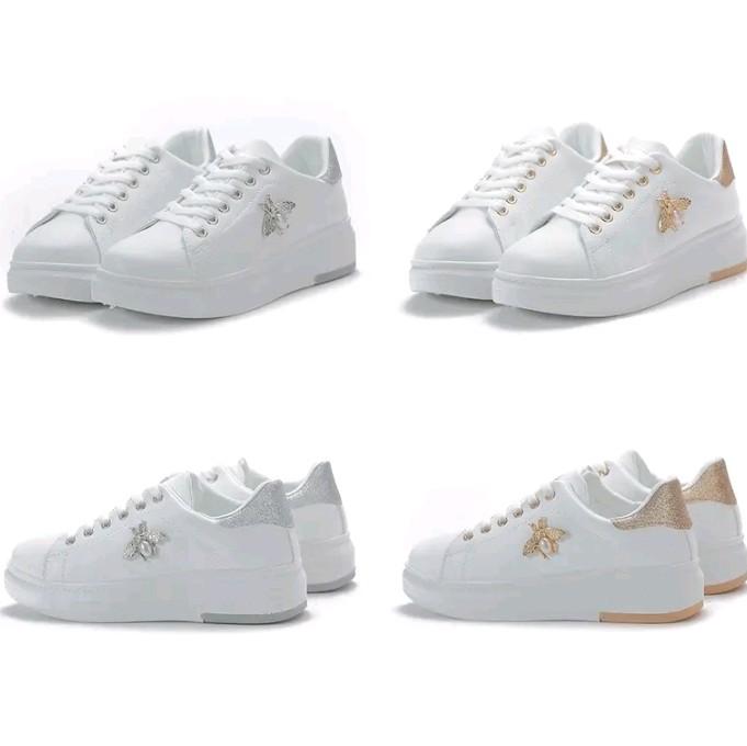 Shoestea. Sepatu Sneakers Wanita Preasi lebah Terbaru Dua Warna Aneka Ukuran untuk Wanita 37-40 Casual 4