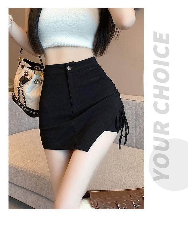 Product Introduction of Summer Large Size Irregular Skirt High Waist Lace-up Black Women's Skirt A- line Hip Slimming Pantskirt Womenswear Bottom Lingerie Comfort 19