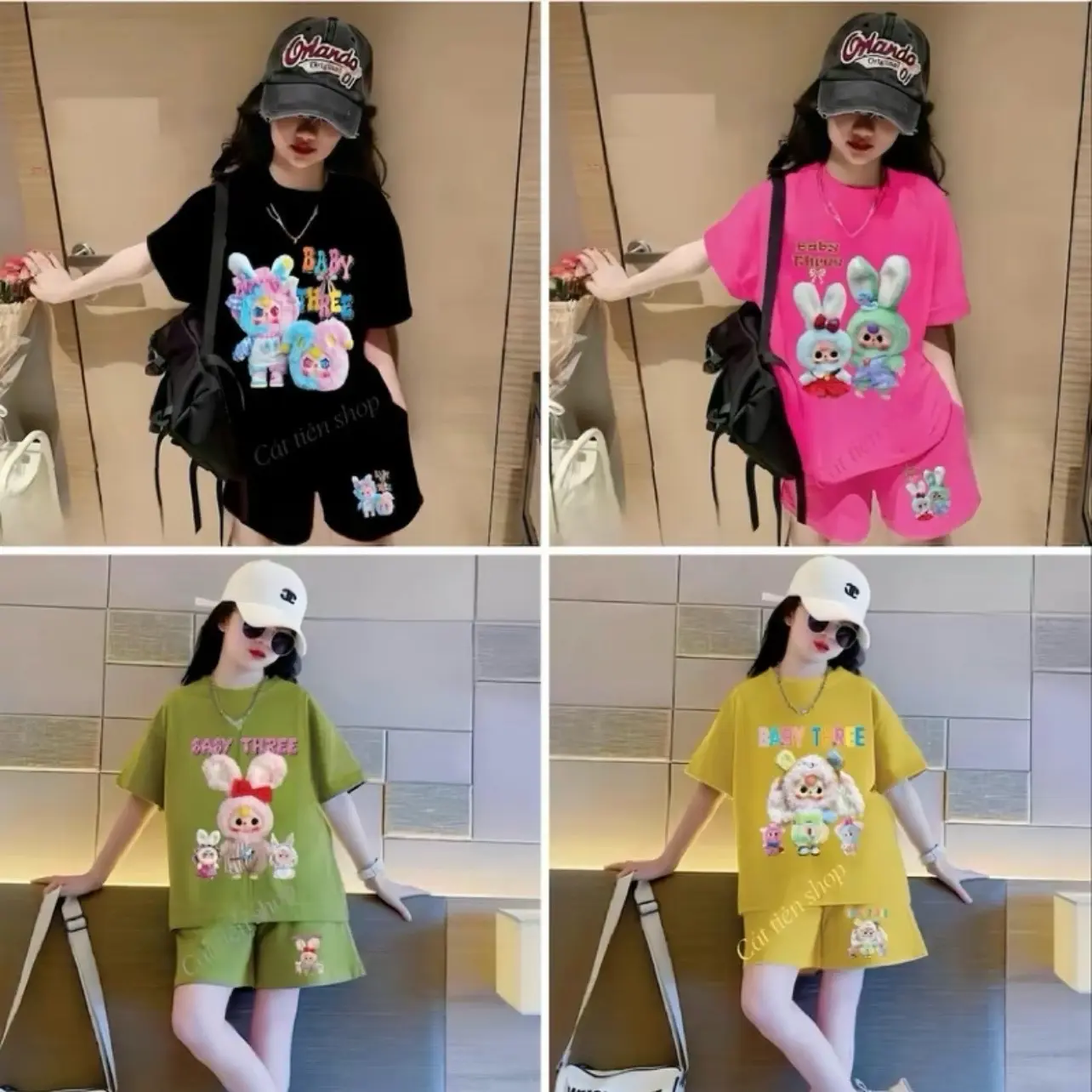 Combo 4 bộ bé gái BABY THREE,MÃ 2    hình in 5D họa tiết xinh xắn sezi 9-45kg