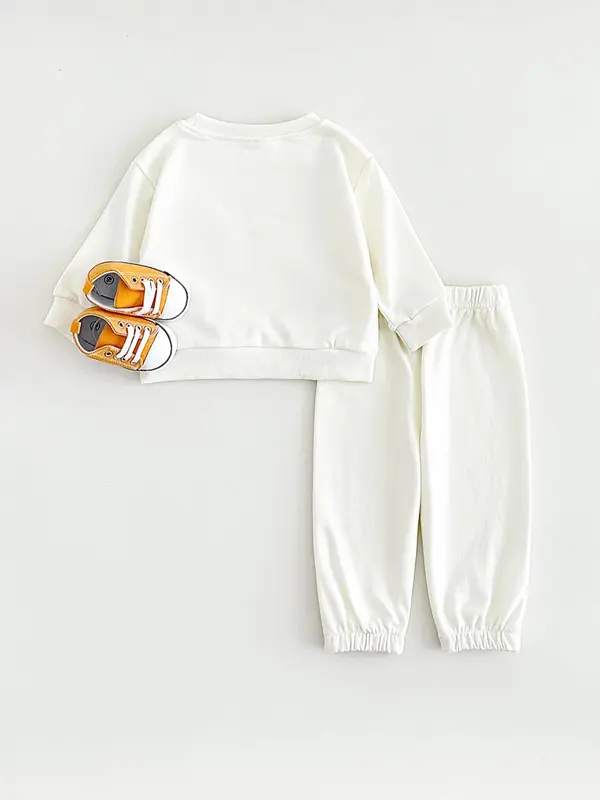 Baby's Solid Flower Embroidery Long Sleeve Sweatshirt & Elastic Waist Pants Two-piece Set, Casual Spring & Fall Outfits for Infant, Newborn Baby Clothes Gifts 1