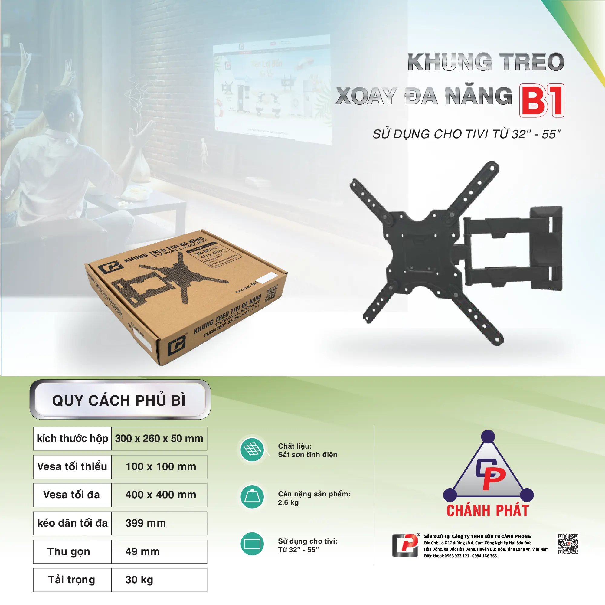 Giá treo, Khung treo tivi xoay đa năng Cảnh Phong từ 32 đến 55 inch - Xoay mọi góc độ - B1