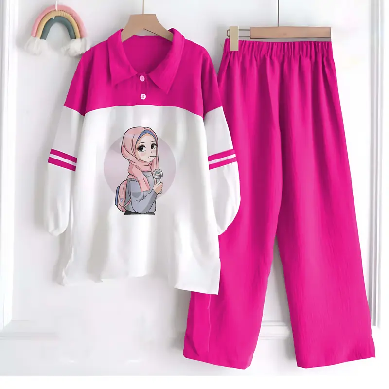 SET ANAK PEREMPUAN BAHAN CRINKLE AIRFLOW 1-12 TAHUN Lengan panjang Parsel set celana 5