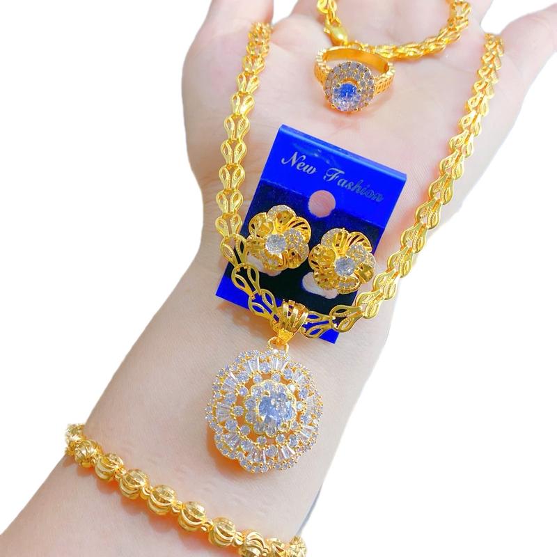 Com bo 4 món  bộ trang sức dây chuyền Kết mắt trái tim , lắc tay, nhẫn, hoa tai mạ vàng 18k bền màu, nâu phai vong cotitan