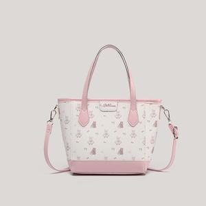 Cute Girl Bear Print Pink Handbag Tote Bag with Long Shoulder Strap, Crossbody Bucket Bag, Versatile Fashionable College Student Women's Bag