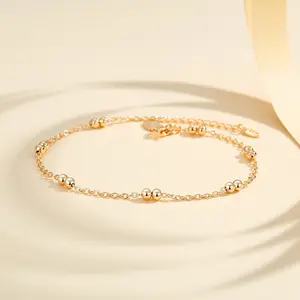 Gelang Kaki Titanium Anti Karat Manik Manik Gelang Kaki Wanita Korea Titanium Lapis Emas Fashion LM327