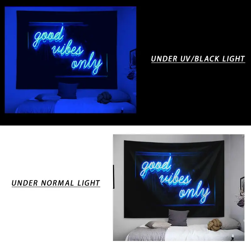 Letter Landscape Pattern Fluorescent Tapestry with Installing Accessories, 1 Count Wall Hanging Black Light Tapestry for Home Living Room Bedroom Decoration, Interior Design 5