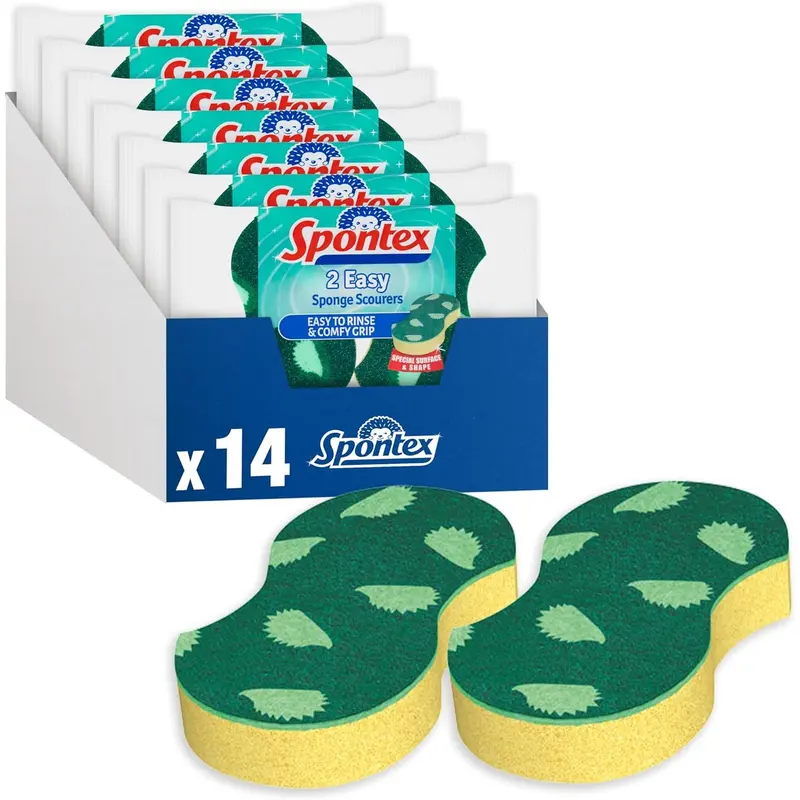 2 Easy Sponge Scourers, Green and Yellow 4