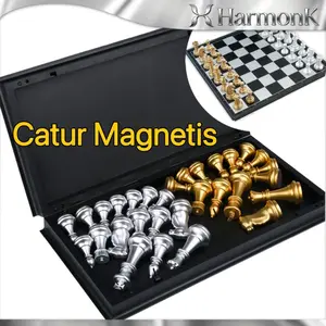 Catur Magnetic Chess Board 25x25/Papan Catur Lipat/Bidak Emas Perak/Board Game/Chess Set Lengkap
