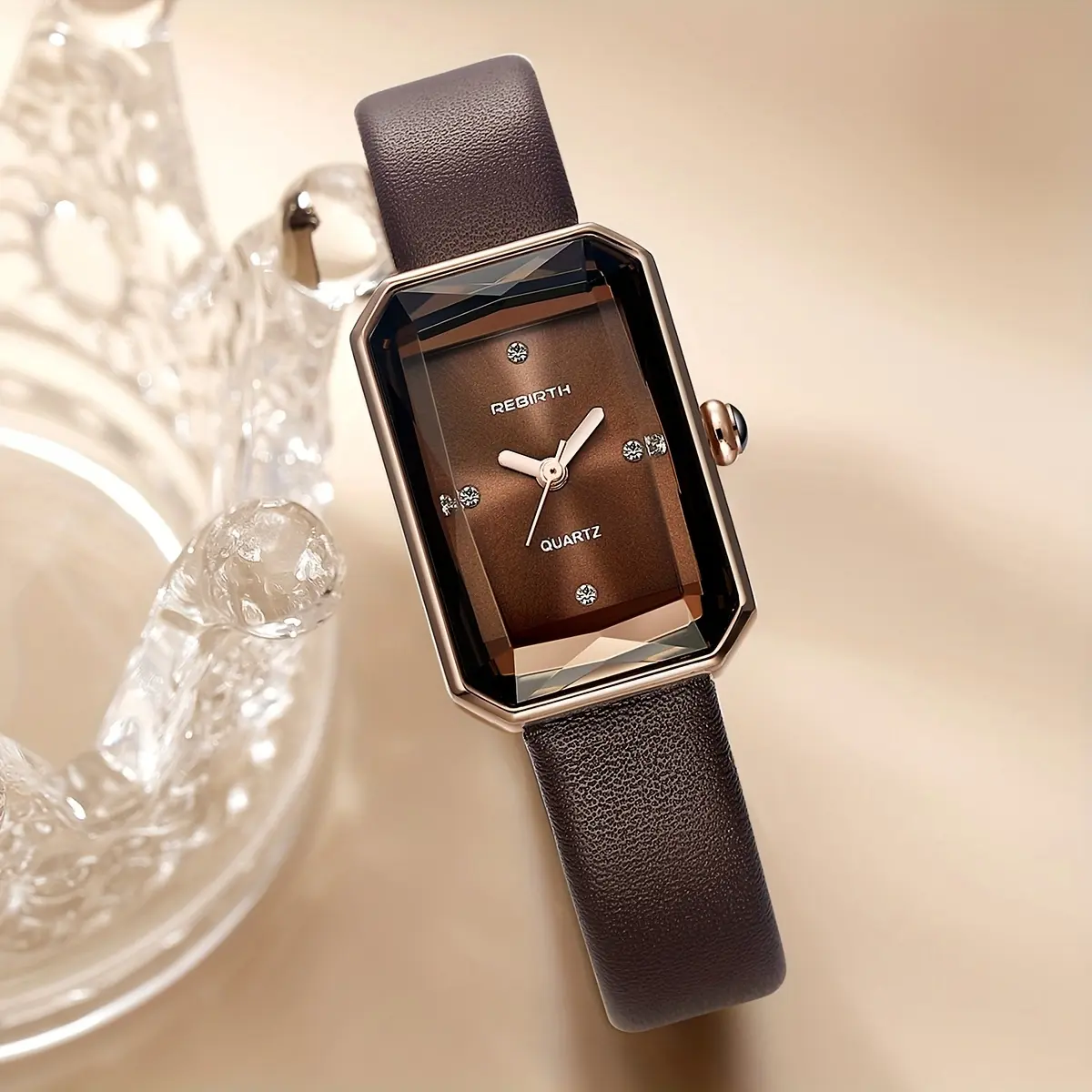 Women\'s Brown Analog Quartz Silicone Band Lady Digital Rhinestone Wrist Watch Elegant Women main image 3