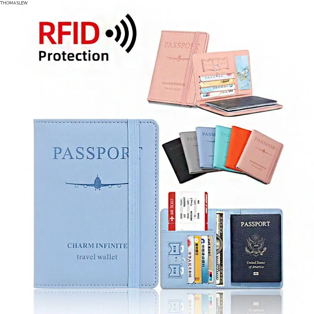 Simple With RFID PU Leather Passport Holder Passport Package Certificate Storage Bag Passport Protective Cover Wallet Protector Cover Case Travel Wallet PU Passport Clip Man Women
