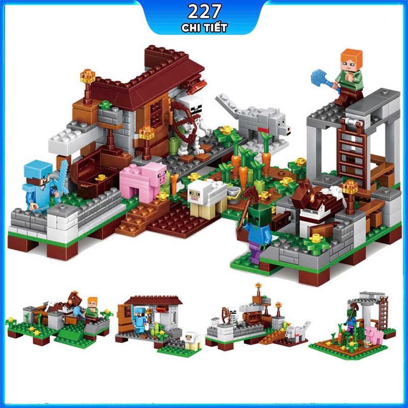 [ 227 chi tiết] Bộ đồ chơi lắp ráp Minecraft My World Mô hình lắp ráp Minecraft ngôi làng, nhà cây, khu mỏ