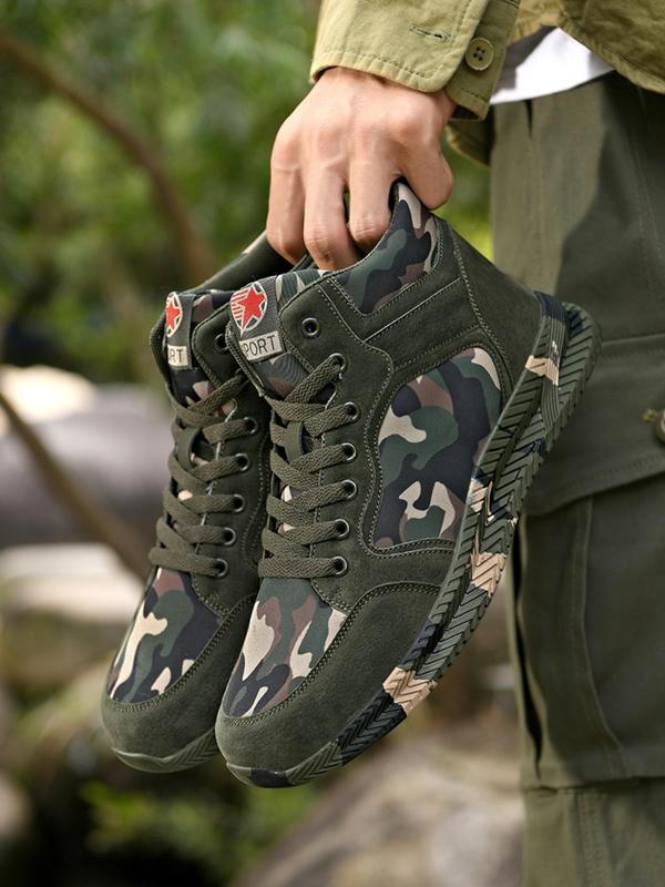 1 Pair Camo Pattern Lace Up High Top Canvas Sneakers, Casual Sporty Trainers for Outdoor Activities, Outdoor Casual Sports Shoes, Gym Shoes, Footwear 5
