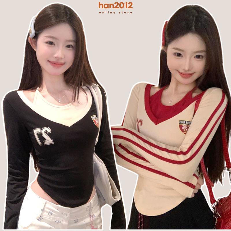 Áo cổ yếm nữ ôm body tay dài dáng croptop đáy vạt bầu Women Dáng Ngắn áonuxinh Voi