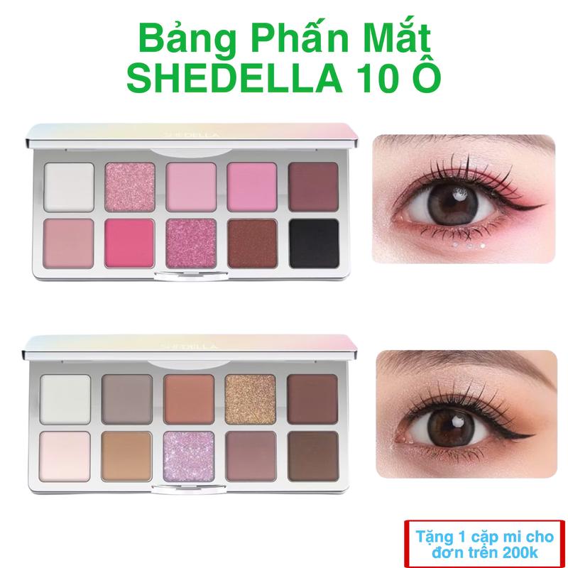 Bảng phấn mắt SHEDELLA 10 ô tone màu pastel, nhũ lì, màu chuẩn đẹp, bám chắc, lâu trôi