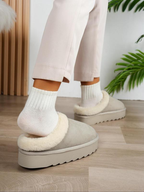Solid Color Plush Platform Slide Slippers, 2024 Soft Fluffy Thick Soled Bedroom Slippers, Warm Matching Home Slippers Footwear for Girl, Comfort Walking Shoes 5