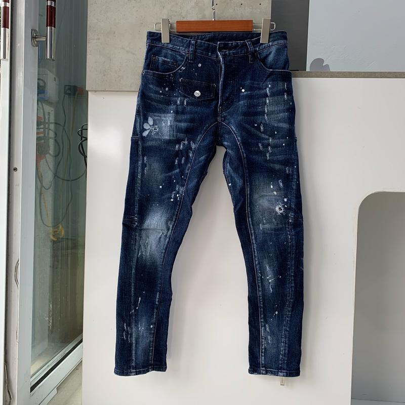 Quần jean nam xanh bó gối ống khoá