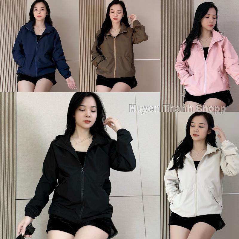 Áo khoác gió Nữ, Áo khoác gió hai lớp lót nỉ chống nước, chống gió, giảm nhăn, có mũ, có dây rút áo (L03)Top Jacket Women Sport nữ