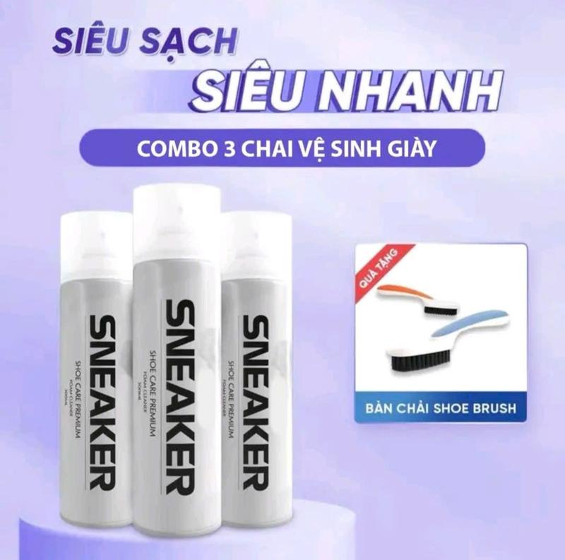 (Tặng bàn chải) Combo 3 Chai Vệ Sinh Giày , Xịt Vệ Sinh Giày Sneaker Cao Cấp, Xịt Bọt Tuyết