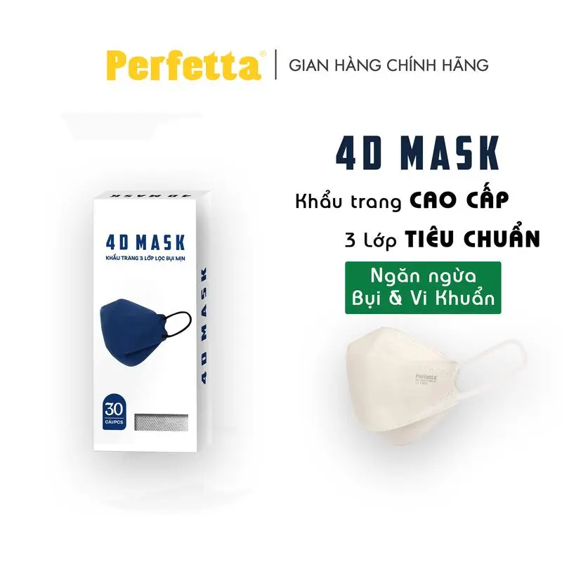 Khẩu Trang 4D WHP Cao Cấp, Ngăn Ngừa Bụi Và Vi Khuẩn (30 cái/hộp)