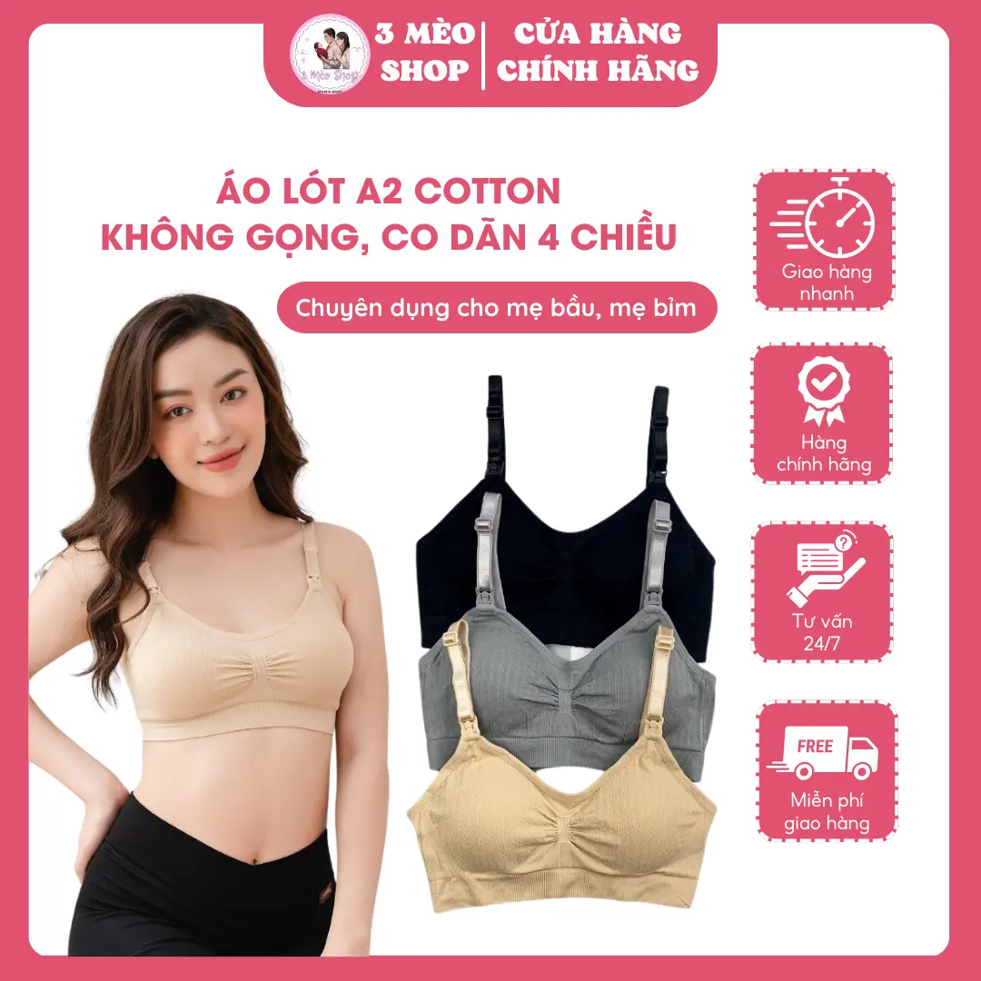 Áo lót A2 chất liệu cotton, co dãn 4 chiều, có nút tháo mở siêu tiện lợi Nữ Women Bra Top