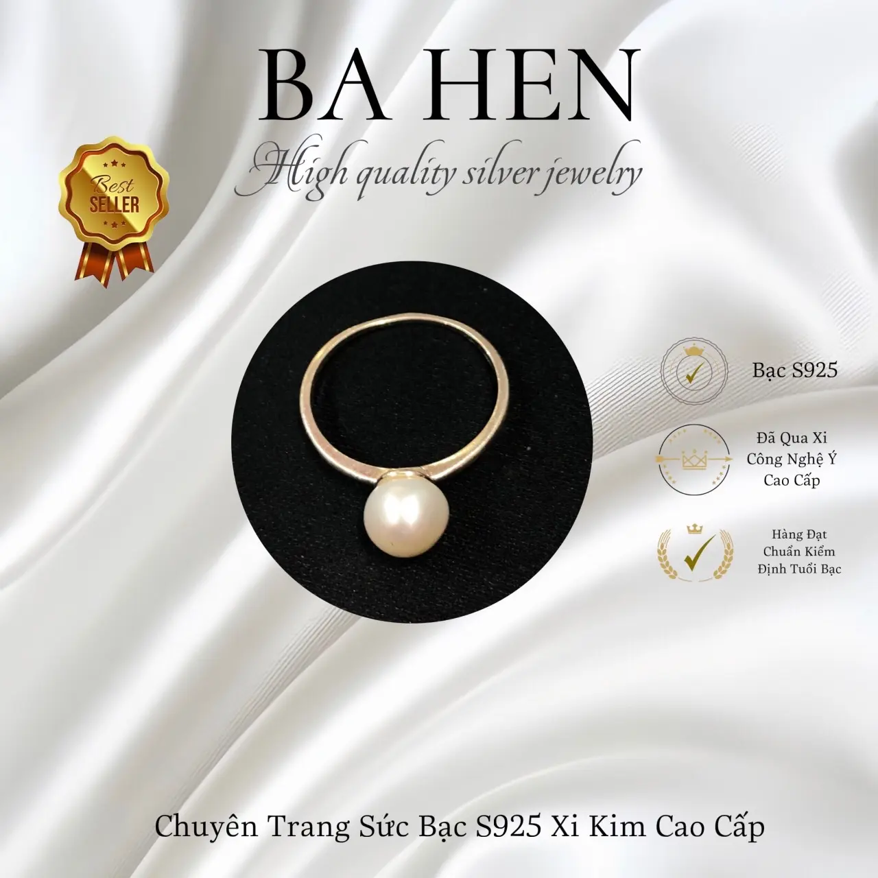 Nhẫn Ngọc Trai Màu Trắng  (Chưa Xi Kim) (NNT) TRẮNG