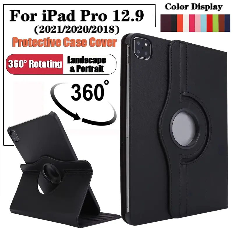 Tablet Flip Casing For For iPad Pro 12.9 2022 2021 2020 2018 2017 2015 iPad Pro 12.9inch 5th 4th 3rd generation Fashion 360° Rotating Stand Leather Case Shockproof Protective Cover