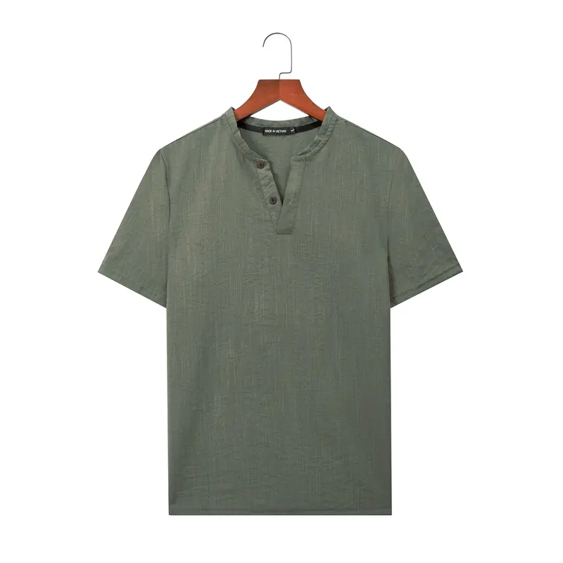 Áo Đũi Nam Cổ V Tay Ngắn Chất Liệu Đũi Mềm Mịn Mát Nhẹ Thoáng Mặc Như Không Mặc Menswear Cổ Tròn Sơ Mi Đen 8