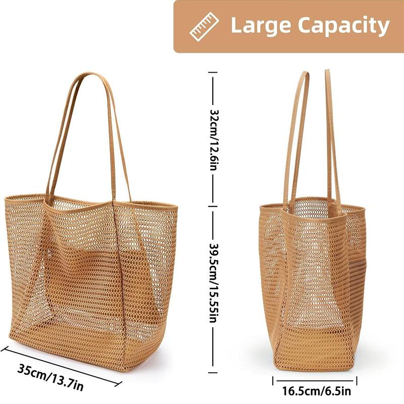 Mesh Beach Bag, Waterproof Woven Straw Beach Bag with Inner Bag, Summer Camping Travel Bag, Mother Plot Gift 1