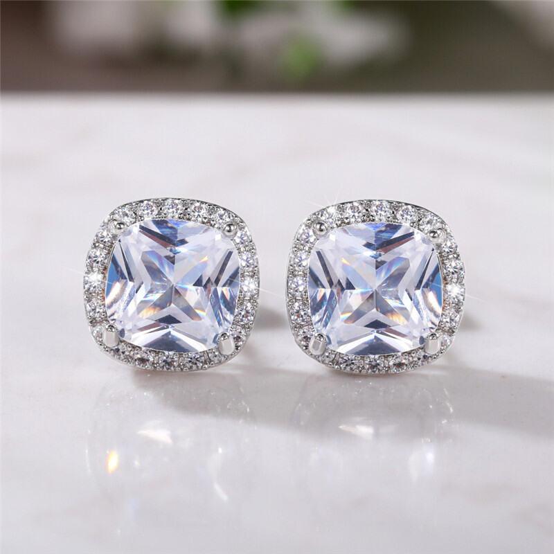 Product Introduction of Huitan Bright White/Yellow/Pink CZ Stud Earrings for Women Fashion Contracted Jewelry High Quality Wedding Engagement Earrings 14