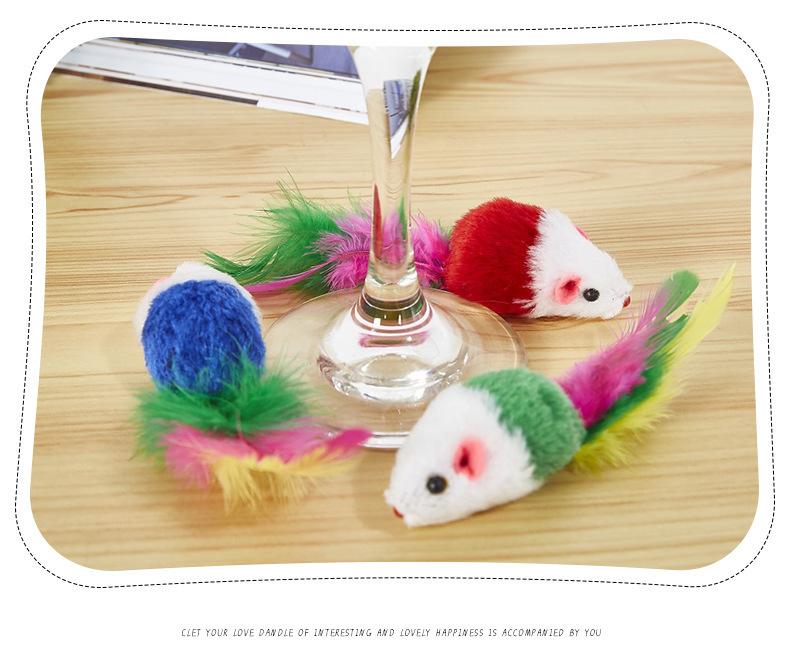 Product Introduction of 1Pcs Cat Toy Plush Mouse Colorful Feather Teasing Cat Toy Plush Sound Making Big Mouse Cat Self Hi Toy 11