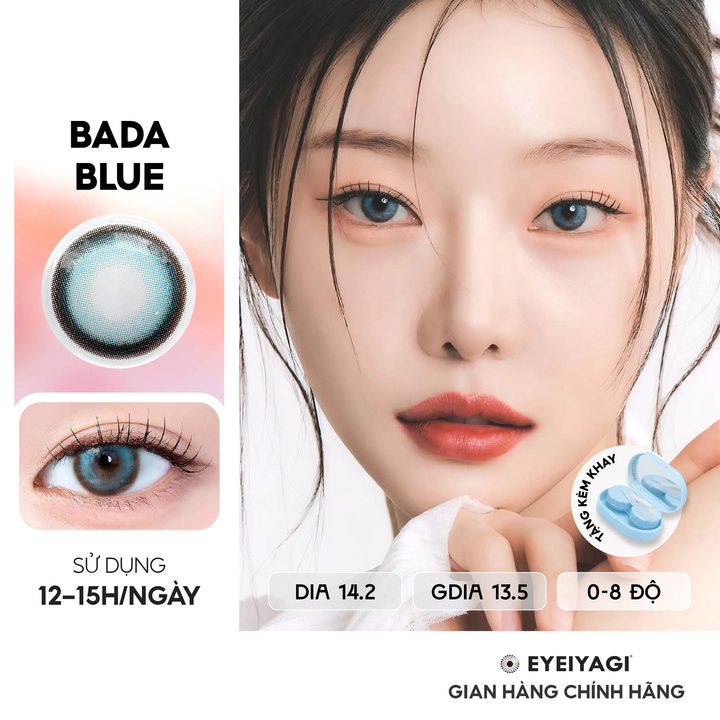 Kính áp tròng cận EYEIYAGI 3 tháng Bada Blue xanh thời thượng DIA 14.2mm
