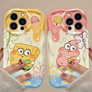 Cute Spongebob Phone Case Patrick Star Case for iPhone 15 14 13 12 11 pro Max X XR Xs 8 7 SE 2020 Girls Women soft silicone wave back cover