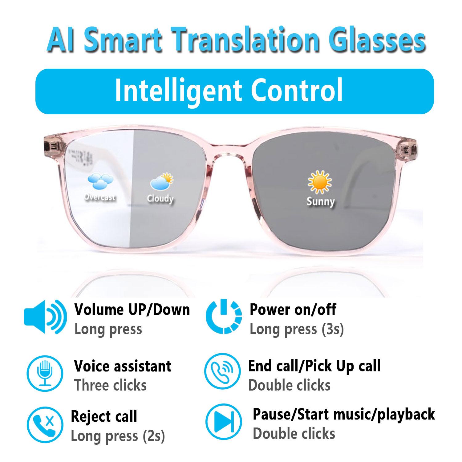 Smart AI translation audio glasses, real-time app translation in over 160 languages, light-sensitive color-changing lenses - Image 5