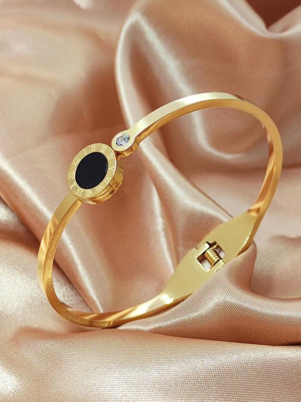 Fashionable Stainless Steel Roman Numerals Decorated Bangle, High Quality and Exquisite Bangle, Casual Versatile Party Accessories for Women 0