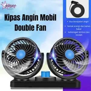 [auroracollect] Kipas Angin Mobil 2 Kepala Double Kipas Kencang Ganda Headed Vehicle Car Fan 12V