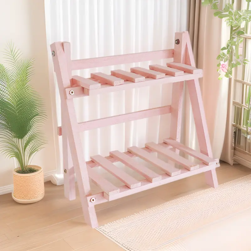 Living room white Nordic transparent new vintage wooden balcony flower rack multifunctional simple single rack succulent rack