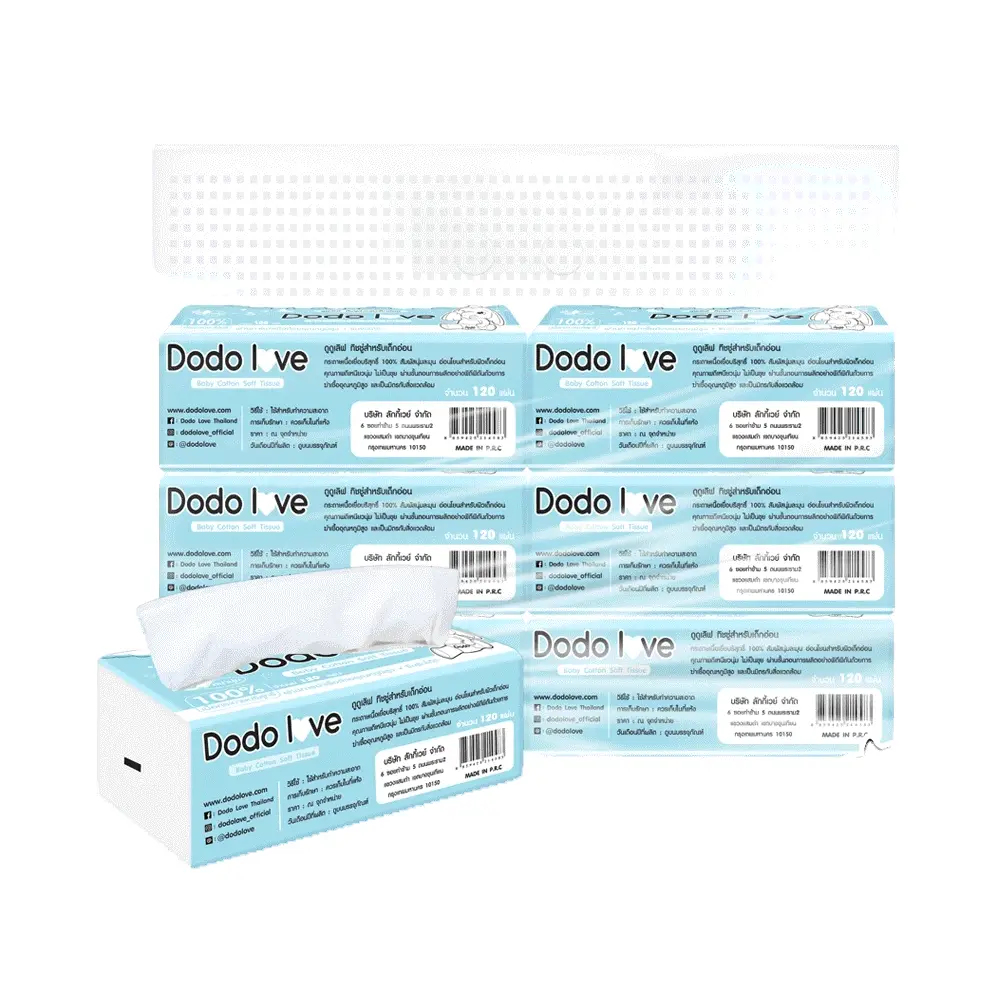 [ยกแพ็ค 6 ชิ้น] DODO DODOLOVE Baby Cotton Soft Tissue ทิชชู่ สำหรับเด็กอ่อน เด็กหญิง เด็กผู้ชาย ทำความสะอาด